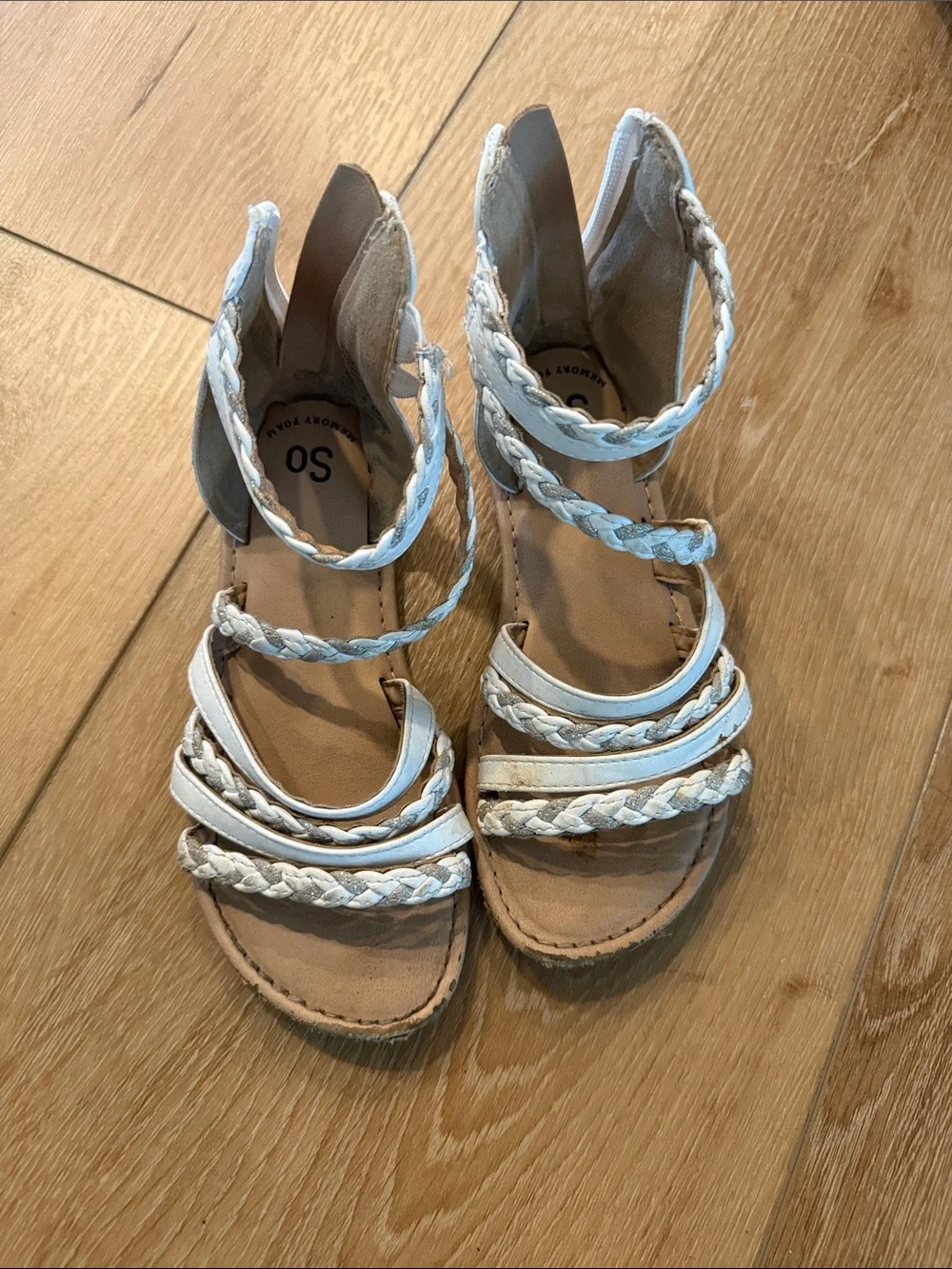 SO White Braided Ankle-Strap Kids Sandals
